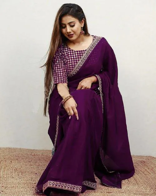 Women's Silk Embroidery Border Saree with Heavy Work Blouse Unstitched Piece