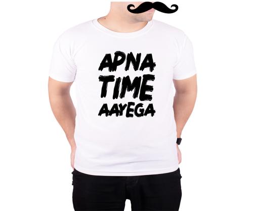 Mooch Wale Apna Time Aayega Brush Style White Quick-Dri T-shirt For Men - White, S