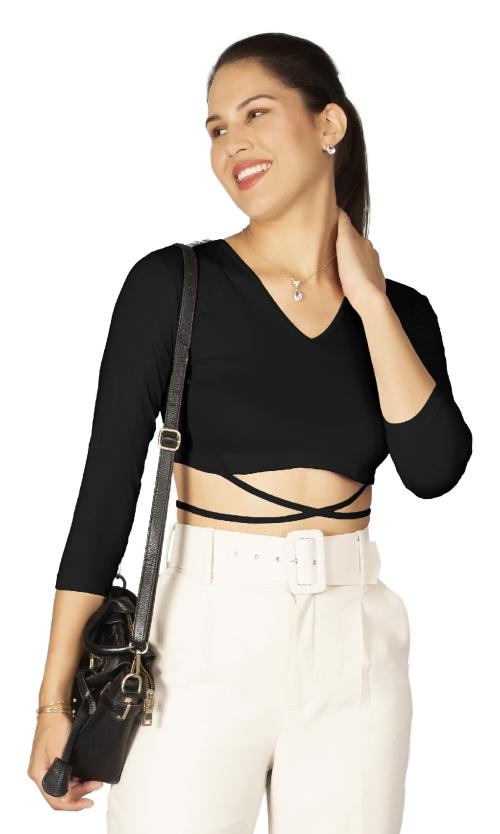 AD2CART A4374 Womens Cotton Deep V Neck 3/4 Sleeve criss cross Top