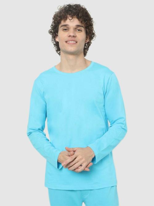 Bewakoof Men Solid Blue Full Sleeves Round Neck Tshirt