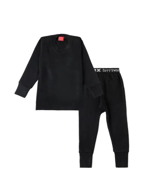 LUX COTT'S WOOL Kids Black Solid Cotton Blend Thermal set