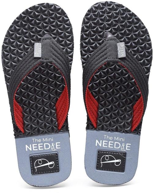 The Mini Needle Men Comfortable Indoor Outdoor Fashionable Flip Flops/Active Footwear/Black/Stylish/Brand Logo Printed Thong Flipflop-Black
