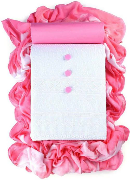 Sun Fashion And Lifestyle Women Pink, White Self Design Cotton Blend Unstitched Salwar Suit Material