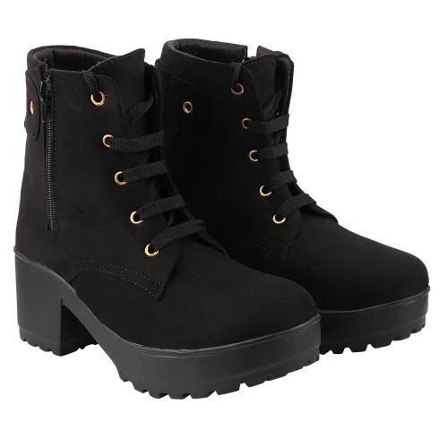 Shoetopia Womens & Girls Black Heeled Boots