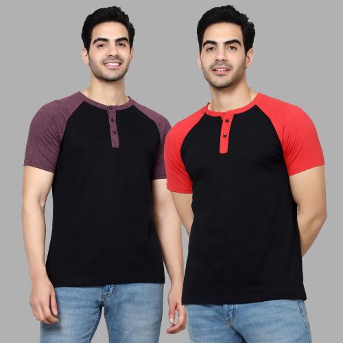 DIAZ Solid Henley Neck Slim Fit Half Sleeve Cotton TShirt Men Half