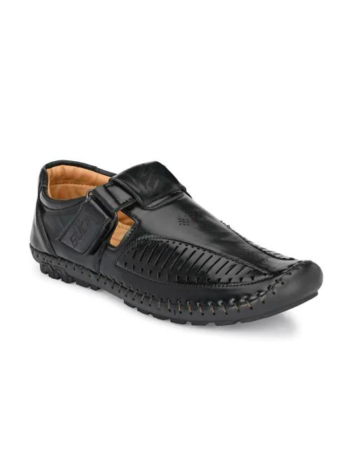 Bucik Men's Black Synthetic Leather Slip-On Casual Sandal