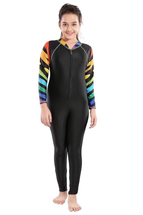 ZIUM Girls Lycra Swimsuit Black Tiger (12-13, Black)