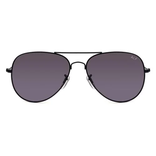 ALF by EyeMyEye S75B2002 Black Tinted Aviator Sunglasses for Men and Women, Durable, Shatter-Resistant Lenses, UV-400 Protection with Free Sunglasses Case and Cleaning Cloth (Medium, Black)