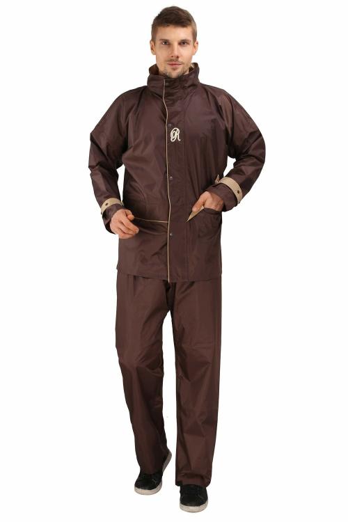 Real Saphiredc Nylon Round Neck Rain Suit | Seam Sealed & Hooded | with Zipper and Snap Fasteners | Full Sleeve with Adjustable Straps at the Cuff | Reflected Back Strip | Rain Suit for Men (XL, Brown)