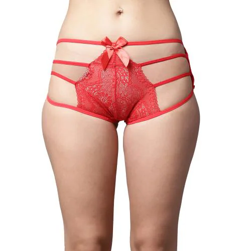 PrettyCat Women Red High Waist Sexy Bikini Panty with Cage Detailing - Lace