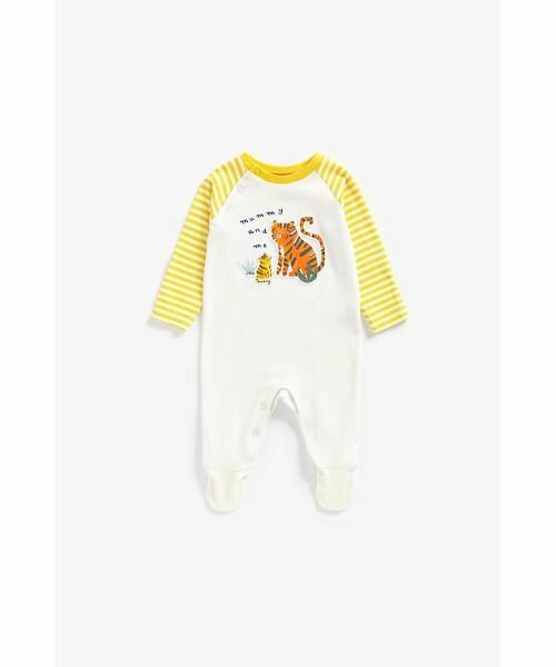 Mothercare Boys Full Sleeves Sleepsuit Tiger Printed -White