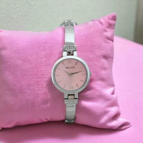 BELARI Ladies Watch Silver Dial Steel Case And Steel Chain /Latest Design Analog Display Ladies pink Watch