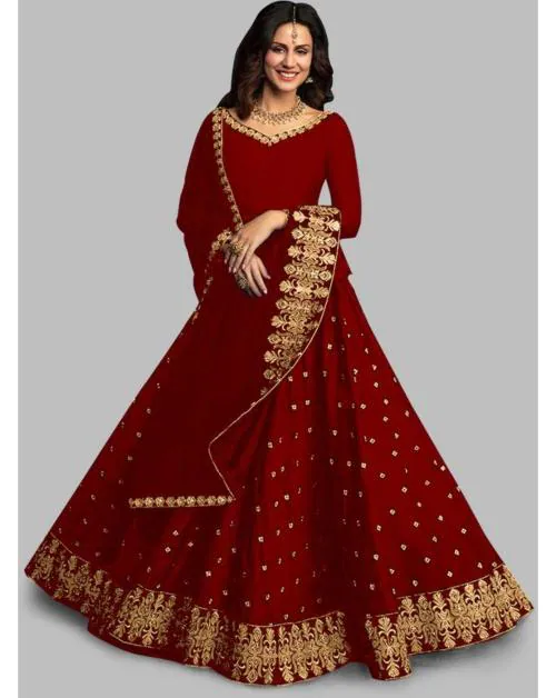 Kedar Fab Women Embroidery Silk Blend Anarkali Gown With Dupatta