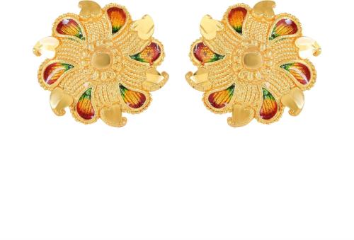 ADMIER Gold Plated Brass Flower Design raswara work Meenakari Handmade Stud Earrings For Girls Women.