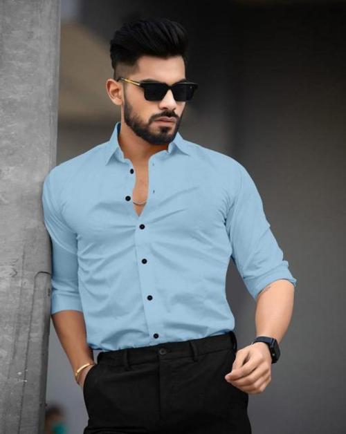 ASHWARUDRA CASUAL FULL SLEEVE PLAIN SHIRTS (SKY BLUE-M) (P-017)
