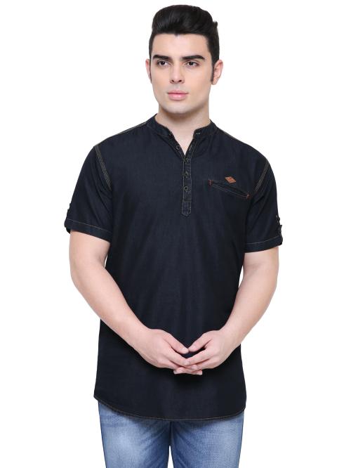 Kuons Avenue Black Men's Half Sleeve Denim Kurta
