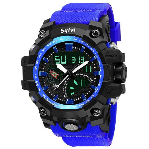 Sylvi Analogue - Digital Black Dial Blue Strap Watch For Men