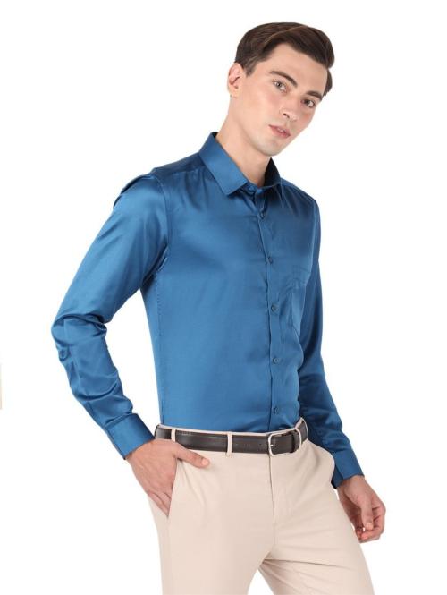 Otto Poly Satin Navy Blue Plain Shirt Slim Fit Beetal 3 Size 38