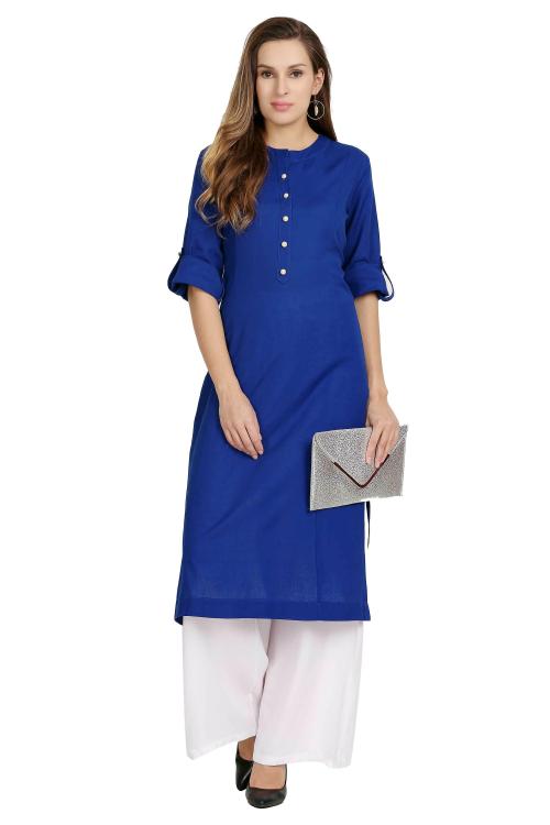 Jivitha Women Vibgyor Kurta Made Out of Cotton Flax with Vivid Silhouettes/Navy Blue Color