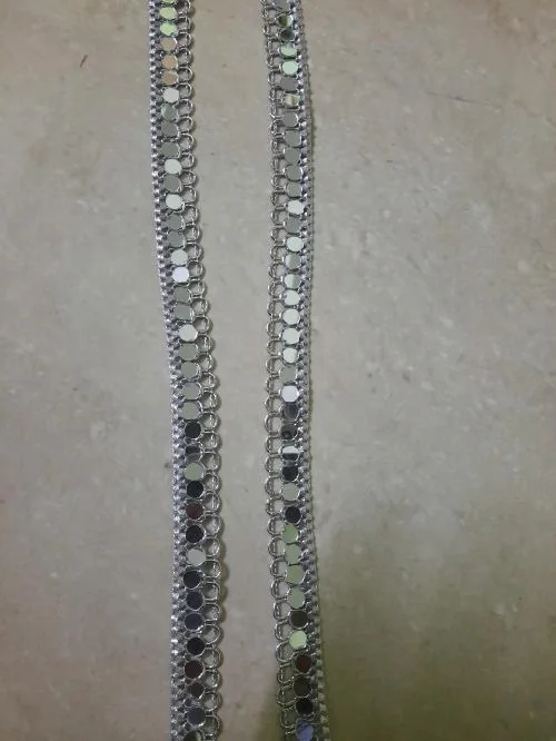 YOGESHVAR CREATION 9 meter Silver color mirror beading lace (pack of 1)