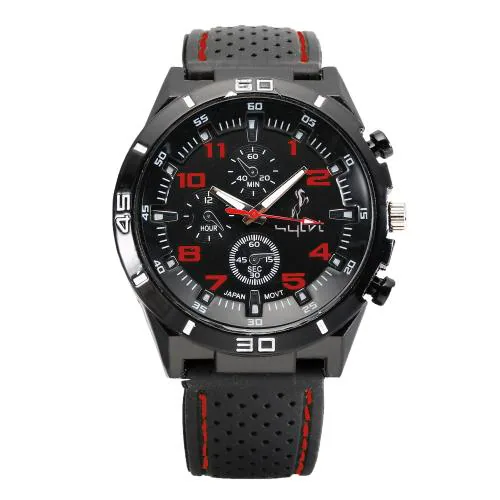 Sylvi Black & Red Dial Rubber Belt Stylish Watch Analogue Wrist Watch for Men -CURED