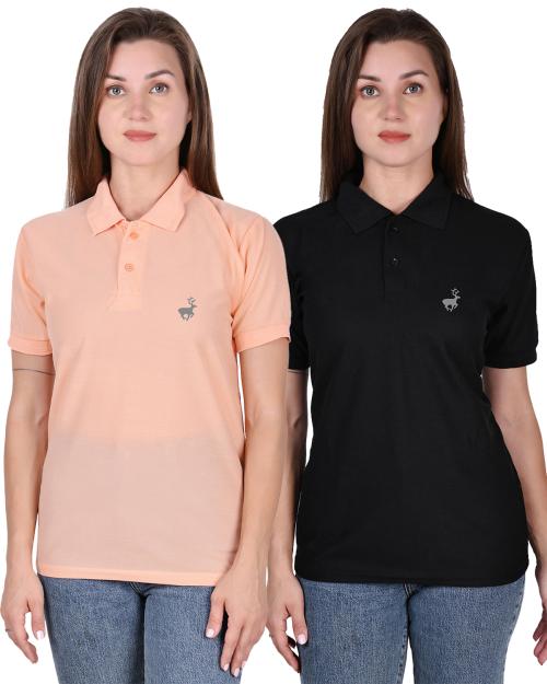 Ansh Fashion Wear Polo T-Shirts for Pack of 2 Women's and Girl's -Peach: Black T-Shirt for Men | Mens T-Shirt | Trendy T-Shirts for Men