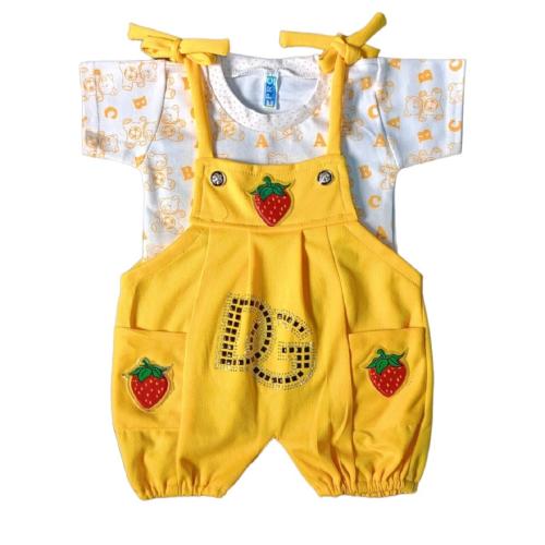 MAHANIDHI CREATIONS Printed Cotton Blend Regular Fit Dungaree For Baby Boys & Baby Girls (Size - 3-6 Months, Yellow)
