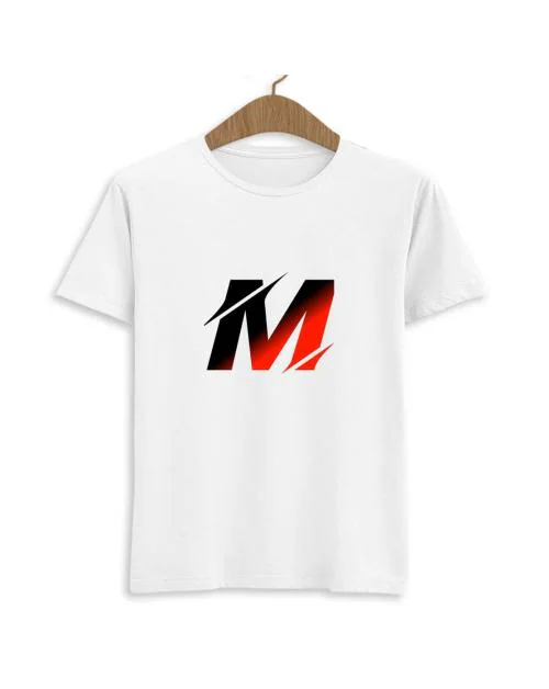 Komy Polyester Fabric White Color Name Initial Printed Tshirt for Mens - M Alphabet, M Letter-S