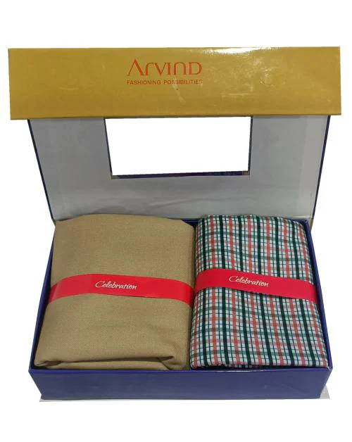 Arvind Men Dark Green Checkered Cotton Shirt & Trouser Fabric