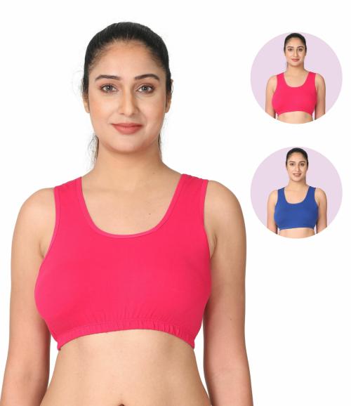 Adira | Soft Cotton Sleep Bra | Slip On Bras To Wear At Home | Comfortable Bra | Work From Home Bra Without Hooks | Non Padded & Non Wired Support | Pack Of 2 | Dark Pink & Royal Blue | XXXL