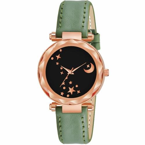 KIARVI GALLERY Analogue Moon Designer Dial Leather Strap Watch for girls and women(Green)