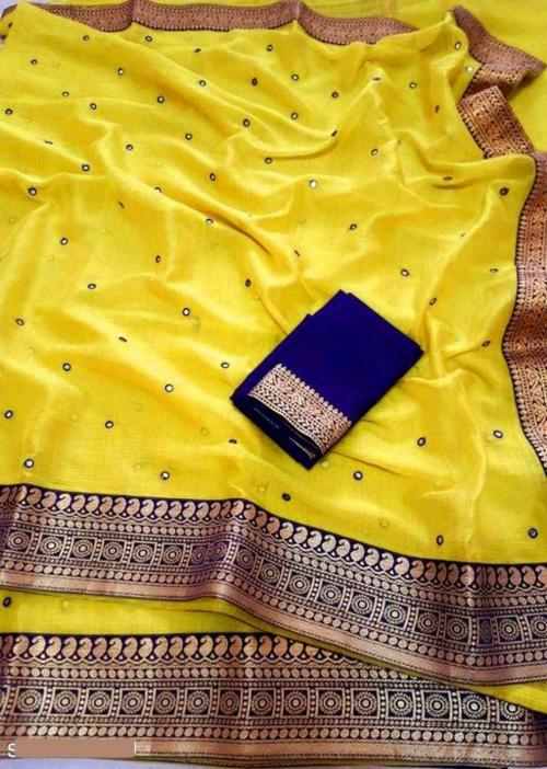 DRIZOMIZ Women Yellow Printed Chiffon Saree (One Size)