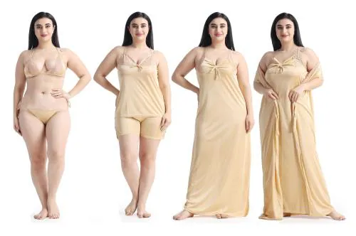 Night keys Women's Satin Plain/Solid Gold Nightwear & Nighties Set Pack of 6(Free size)