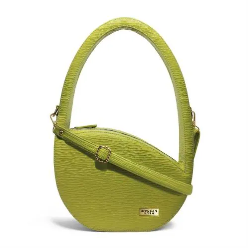 MODERN MYTH Luna Lime Green Ribbed Oval Shaped Handbag