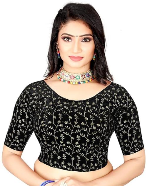 VAGESHWARI Traditional and Beautiful Embroidery Handwork Thread Readymade Blouse for Women's (Black)