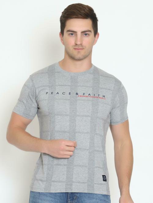 LE3 TON Men Grey Printed Pure Cotton Round Neck T-shirt (S) (pack of 2)