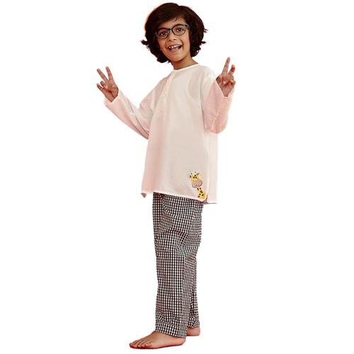 Giggle Buns Kids White, Black Funprint Cotton Round Neck Collared Night Suit (7-8 Years)