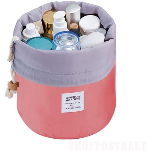 RIDDHI BAG Cosmetic Round Bag Women's Bucket Round Barrel Shaped Travel Pouch Bag Multifunctional Extra Large Cosmetic Makeup Bag with Hook Or Easy To Travel Bag