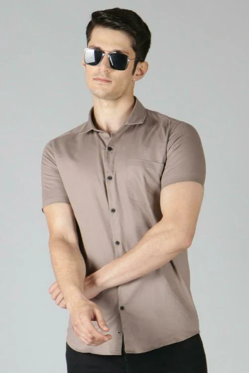 GARRY RICHARDS Men Dusty Grey Solid Pure Cotton Casual Shirt, Small