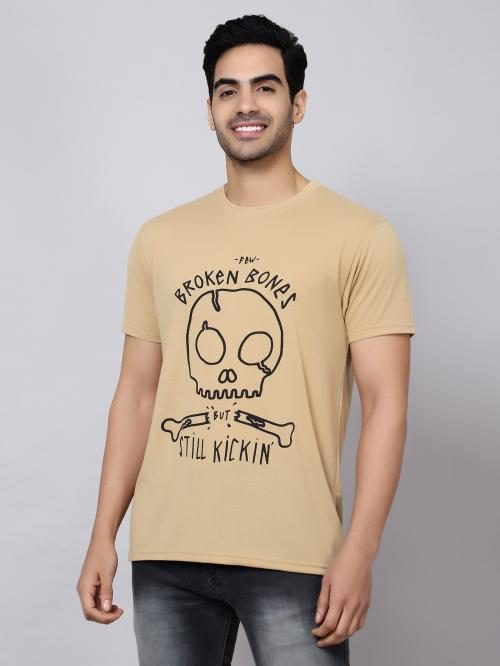 ENGLO Tshirt | ENGLO Men Danger Beige Round Neck T-shirt T-Shirt | T-Shirt for Men | Mens T-Shirt | Printed Men Tshirt