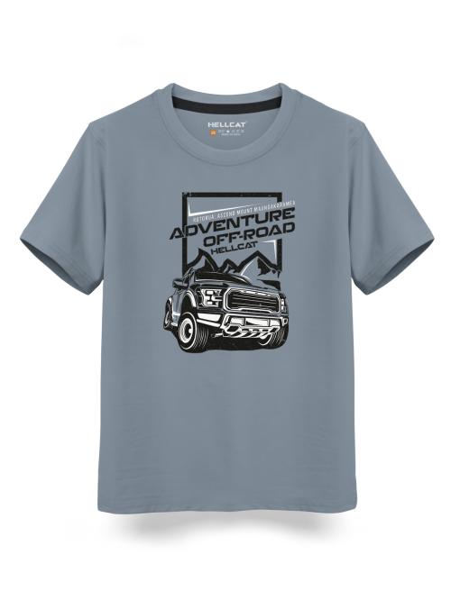 HELLCAT Trendy Bluish Grey Graphic Printed Typo Graphic Cotton Blend Crew Neck / Round Neck Half Sleeve T-shirt for Boys