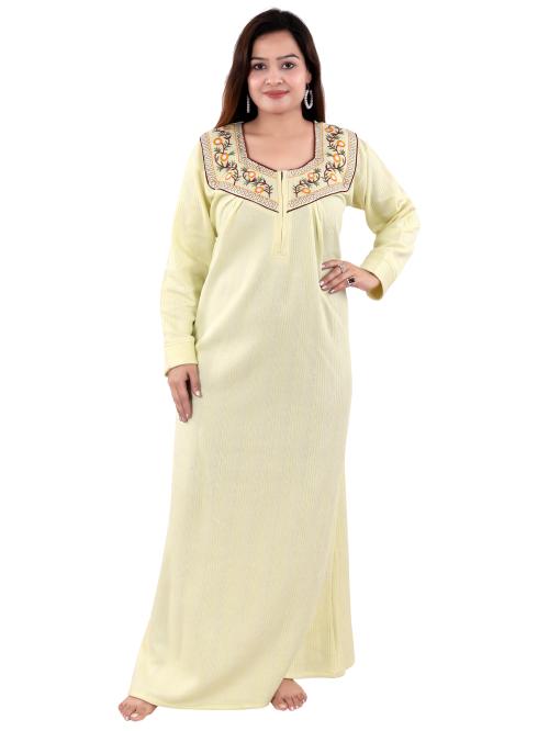NACNO Women's Woolen/Winter Premium Thermal Nighty/Maxi/Nightgown Yellow