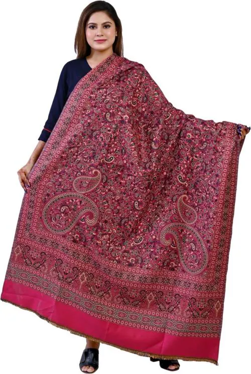 FusFus Women Pink Floral Print Acrylic Shawl - Free Size