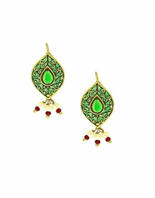 Anuradha Art Jewellery Gold Plated Traditional Clip On Bugadi Earrings Green (Women)