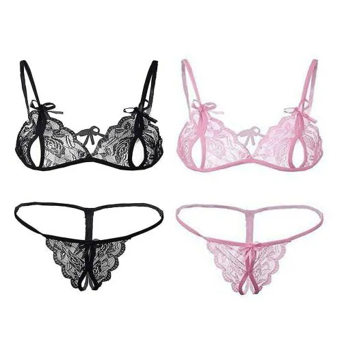 GC GLORIOUS CHOICE Women's Sexy Lingerie Bra Panty Set Two-Piece Sexy Comfortable Thin Bra Panty (Pack of 2) (Black & Pink)