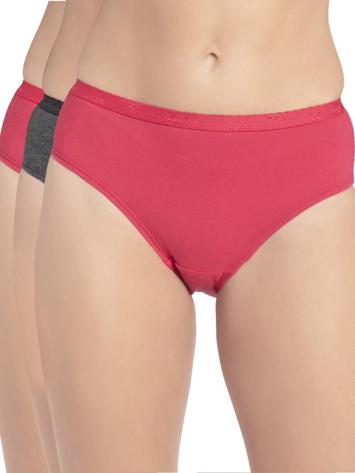 Jockey Style 1523 Women's High Coverage Super Combed Cotton Mid Waist Hipster With Ultrasoft Exposed Waistband and StayFresh Treatment - Dark Assorted(Pack of 3)