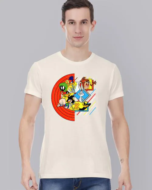 Young Men Looney Tunes Printed Off White Tshirt