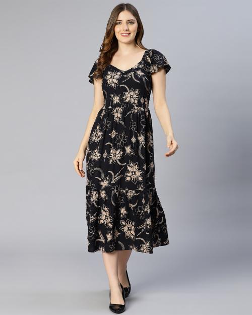 Goddess black floral printed women maxi dress