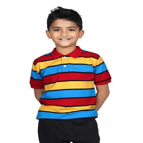 CRAZYPENGUIN ELITE Boys Stylish Regular Fit Half Sleeve Striped Polo T-Shirt for Kids Baby Boy | Yellow, Red & Blue (2-3 Years)
