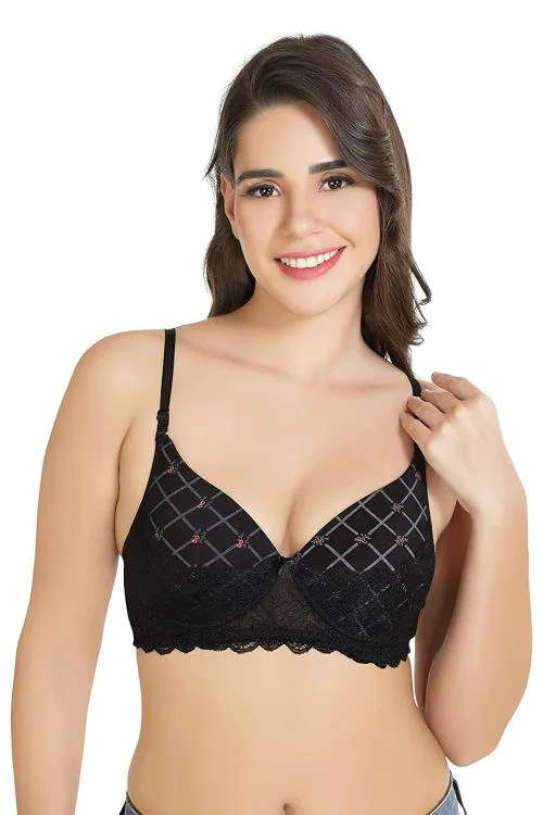 Alies Women's Lacy High Coverage M-Frame Non Padded Comfort Minimizer Wire-Free Bra Plus Size